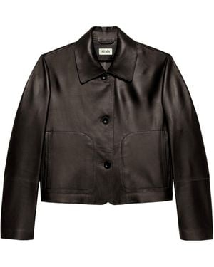 Arma Long-Sleeved Leather Jacket - Black