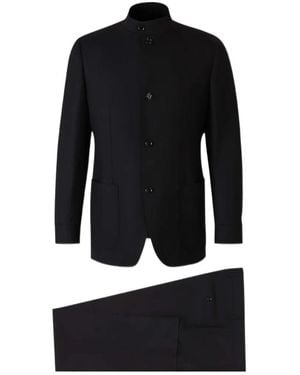 Lardini Mandarin-Collar Single-Breasted Suit - Black