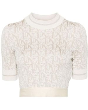 Palm Angels Monogram-Jacquard Knitted Cropped Top - White