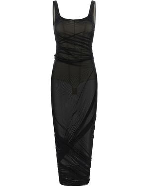 The Attico The Square-Neck Mesh Sleeveless Dress - Black