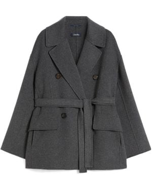 Max Mara Wool Drap Double-Breasted Jacket - Gray
