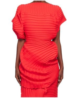 Issey Miyake Ribbed-Knit Short-Sleeved Top - Red