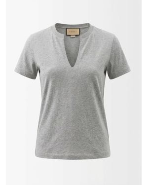 Gucci Split Neck Short-Sleeved T-Shirt - Grey