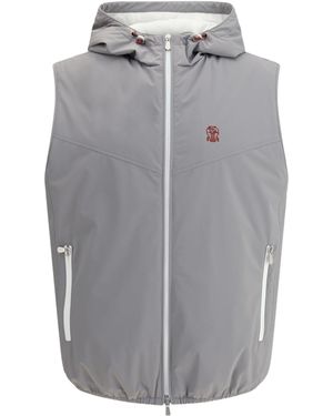 Brunello Cucinelli Bonded Hooded Vest - Grey