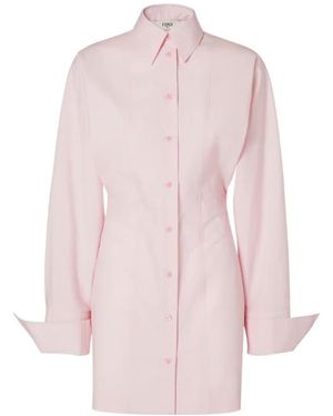 Fendi Long Sleeved Poplin Shirt Dress - Pink