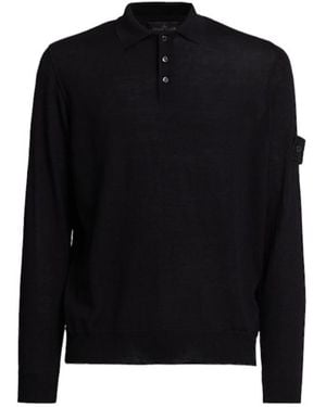 Stone Island L/ Light Wool Polo - Black
