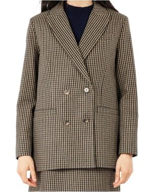 A.P.C. Gingham-Check Double-Breasted Coat - Brown