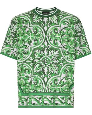 Dolce & Gabbana Majolica Printed Crewneck T-Shirt - Green