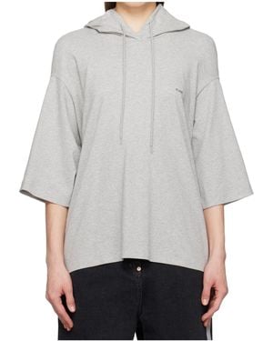 Pushbutton Square Short-Sleeved Hoodie - Gray