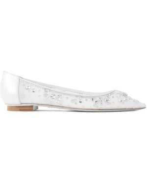 Rene Caovilla Crystal-Embellished Lace Ballerina Shoes - White