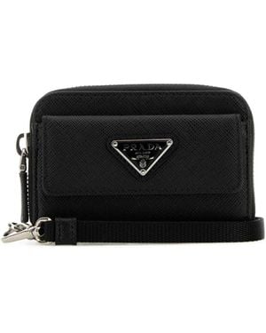Prada Triangle-Logo Zipped Wallet - Black