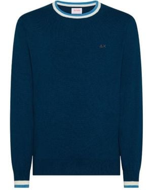 Sun 68 Contrast Trim Knitted Jumper - Blue