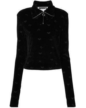 ROTATE BIRGER CHRISTENSEN Monogrammed-Velvet Funnel-Neck Top - Black