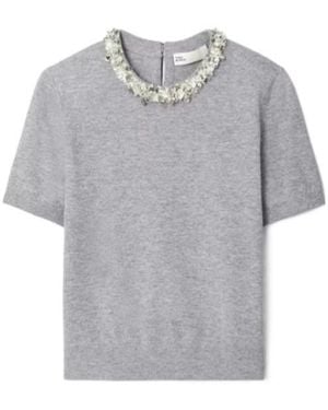 Tory Burch Sequin Short-Sleeved Sweater - Gray