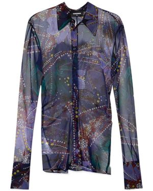 DSquared² Floral Printed Semi-Sheer Buttoned Shirt - Blue