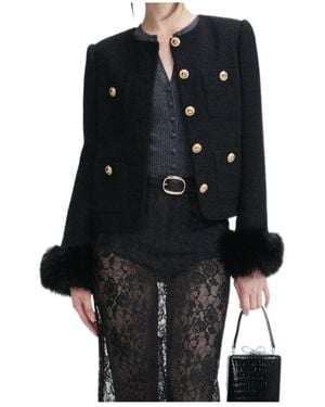 Self-Portrait Boucle Fur Cuff Jacket - Black