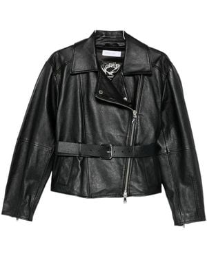 Patrizia Pepe Belted Zip-Up Biker Jacket - Black
