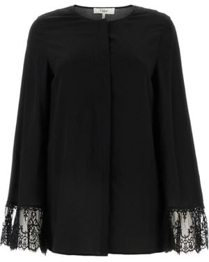 Chloé Crepe-De-Chine Collarless Blouse - Black