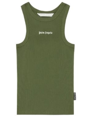Palm Angels Logo Ribbed Tank Top - Green
