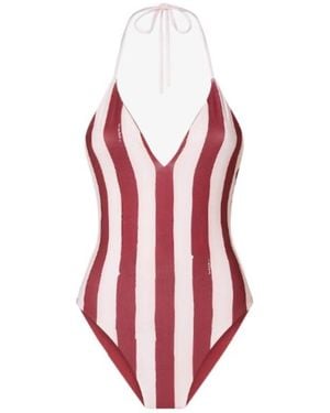 Fendi Striped Halterneck One-Piece Swimsuit - Red