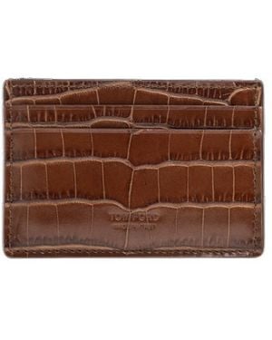 Tom Ford Logo Debossed Card Holder - Brown
