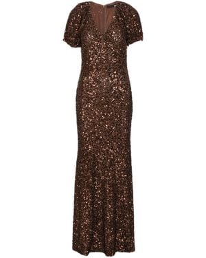 ROTATE BIRGER CHRISTENSEN Sequins V-Neck Maxi Dress - Brown