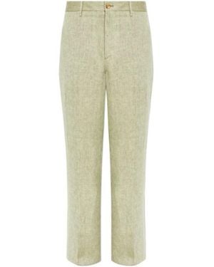 Etro Straight-Leg Linen Pants With Chevron Motif - Green