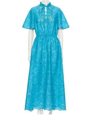 Valentino Ruffled Neck Laced Maxi Dress - Blue