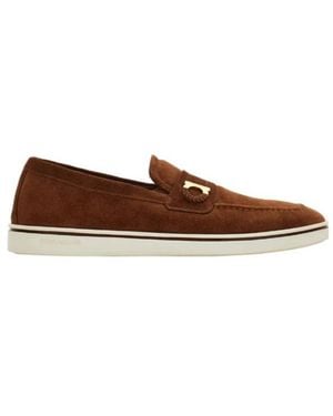 Ferragamo Boat Shoe Loafer With Gancini Detail - Brown