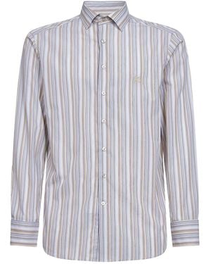 Etro Logo-Embroidered Striped Shirt - Blue