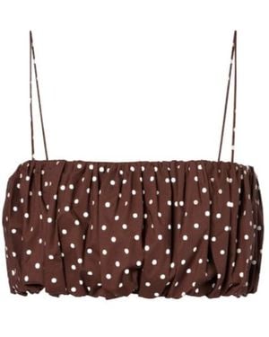 ROTATE BIRGER CHRISTENSEN Polka-Dot Cotton-Blend Crop Top - Brown