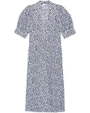Ganni Printed Poplin Midi Dress - Blue
