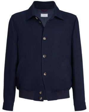Brunello Cucinelli Linen And Silk Blend Blouson Jacket - Blue
