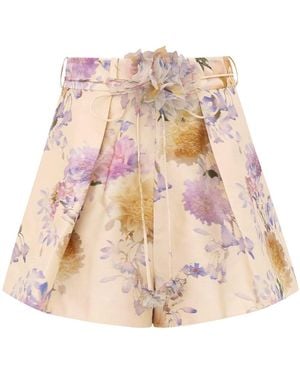 Zimmermann Luna Tuck Floral Shorts - Natural