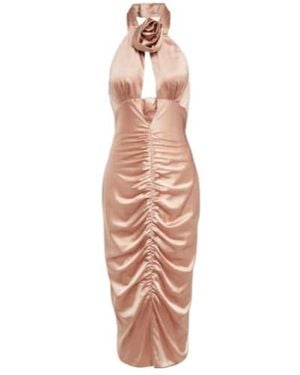 Alessandra Rich Ruched Cutout Satin Midi Dress - Pink