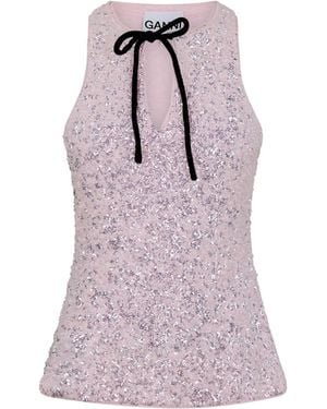 Ganni Sequined Halter Top - Purple