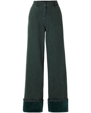 Dries Van Noten Velvet-Trimmed Mid-Rise Wide-Leg Jeans - Green