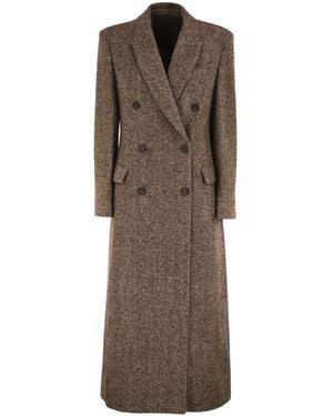 Brunello Cucinelli Double-Breasted Wool And Alpaca Herringbone Coat - Brown