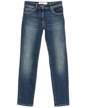 Elisabetta Franchi Faded-Effect Embroidered Logo Jeans - Blue