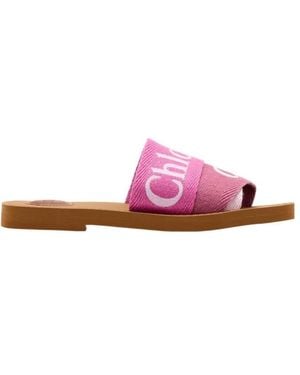 Chloé Chloé Woody Logo Band Slide Sandals - Pink