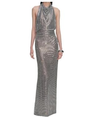 Self-Portrait Draped Rhinestone Halterneck Dress - Grey