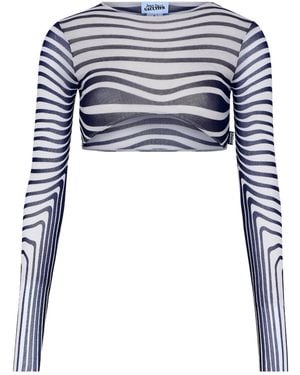 Jean Paul Gaultier Sheer Striped Cropped T-Shirt - Blue