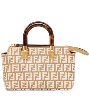 Fendi Small Raffia Boston Bag With A Tapestry Fabric Ff Motif - Metallic
