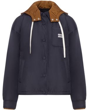Miu Miu Down Jacket With Printed Logo - Blue