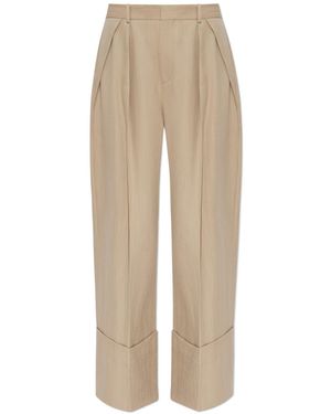 Victoria Beckham Wide Leg Turn-Up Trousers - Natural