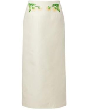 Leo Quinn Embellished Wool And Silk Midi Skirt - Natural