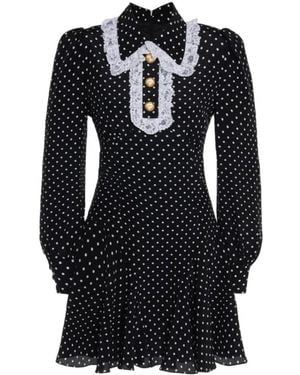 Alessandra Rich Lace-Trimmed Polka-Dot Mini Dress - Black