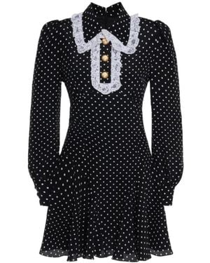 Alessandra Rich Lace-Trimmed Polka-Dot Mini Dress - Black