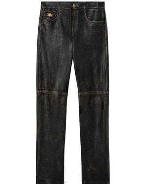 Versace Distressed Leather Trousers - Grey