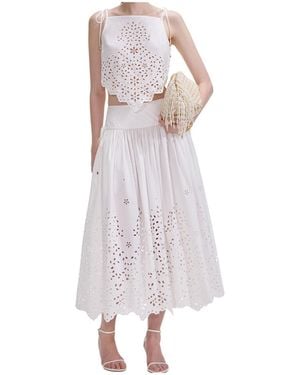 Self-Portrait Embroidered Midi Skirt - Multicolor